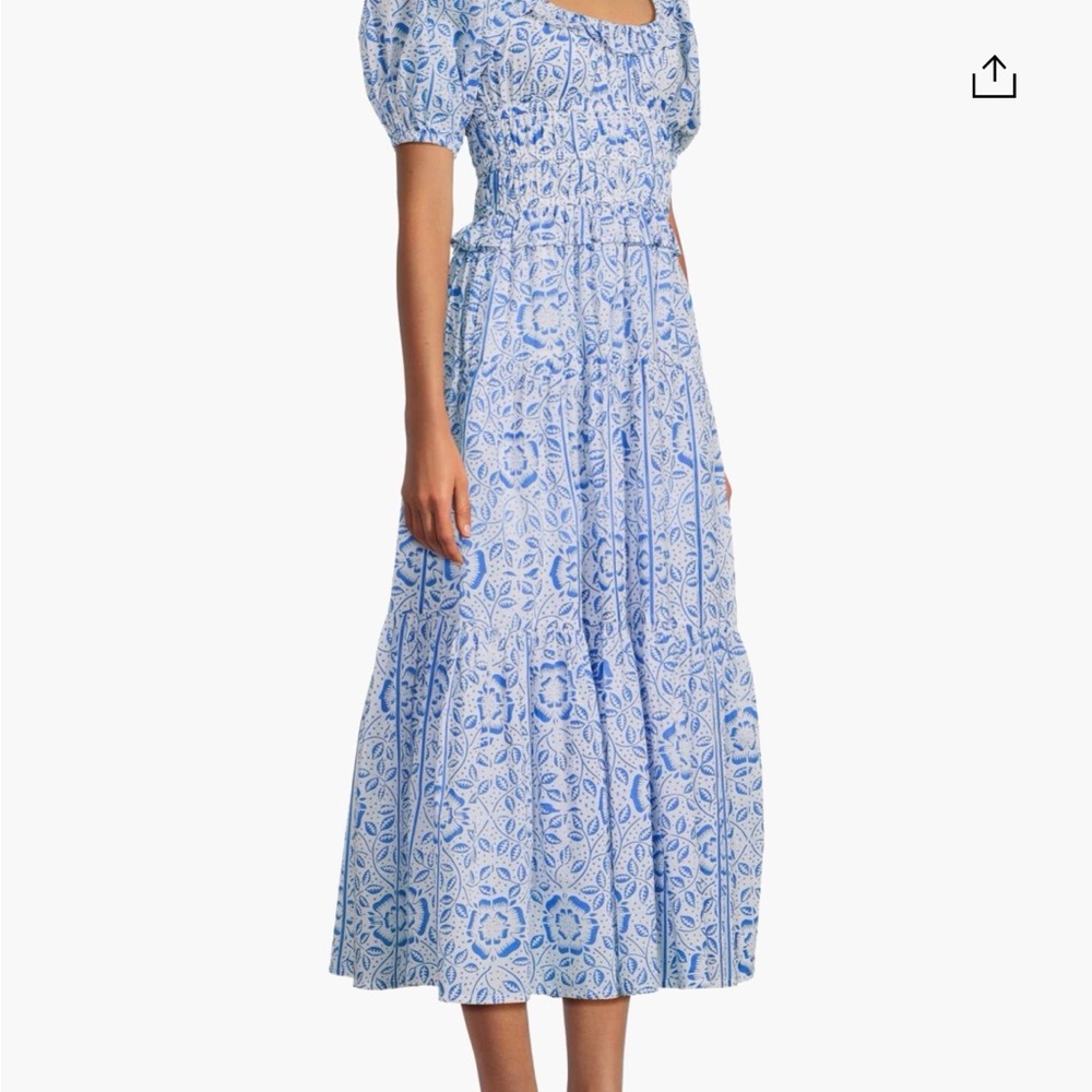 Ro’s Garden Floral Cotton Blue Midi Dress (New)